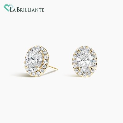 Oval Lab Diamond Halo Stud Earrings (3 ct. tw.) in 14K Yellow Gold