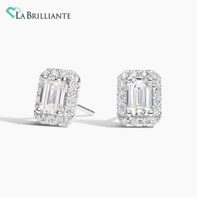 Emerald Lab Diamond Halo Stud Earrings (1 1/2 ct. tw.) in 14K White Gold