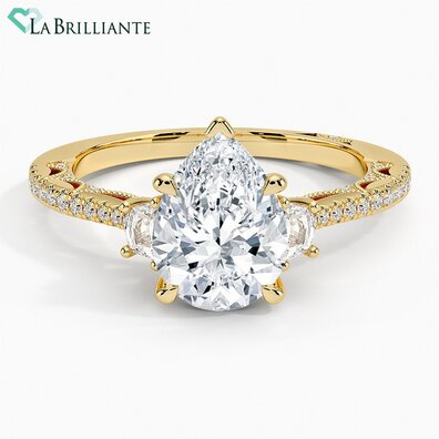 Tacori Lunetta Crescent Pave Three Stone Diamond Engagement Ring in 14K Yellow Gold