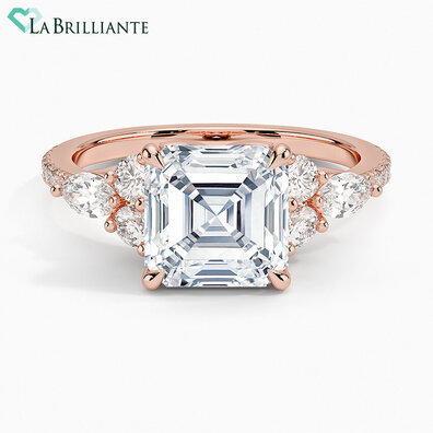 Luxe Pave Princess Lab Diamond Engagement Ring in 14K Rose Gold