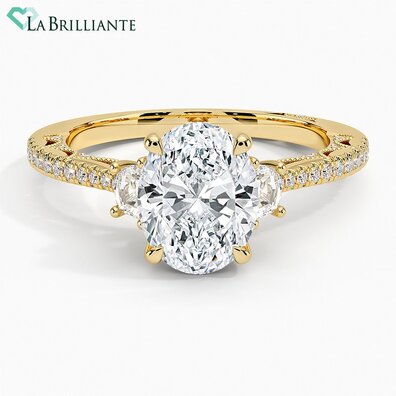 Tacori Pave Three Stone Lab Diamond Engagement Ring in 14K Yellow Gold