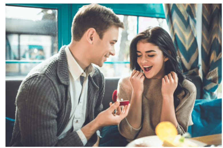 Man giving woman a ring with ethically produced lab-grown diamond