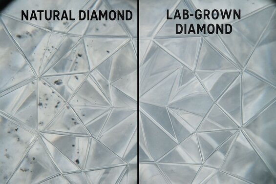 structure of both a natural and lab-grown diamond