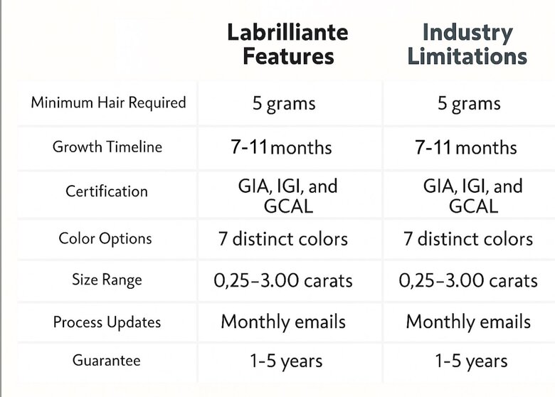 A comparison chart showing Labrilliante's features with checkmarks against common industry limitations