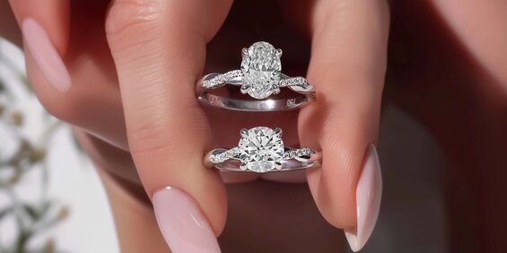 Oval and Round Lab Grown Diamonds in engagment rings