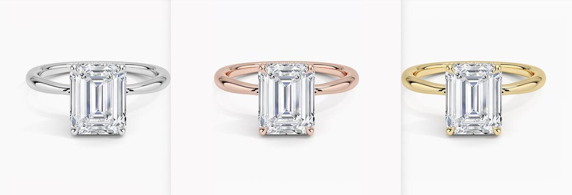 Setting metal significantly influences color perception. Platinum and white gold em