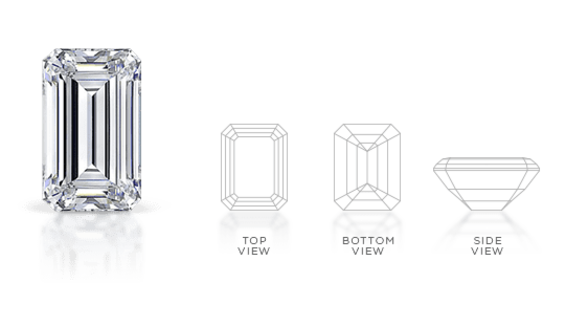 Emerald cut view of lab-grown diamond