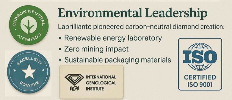 Labrilliante Collage of certifications, awards, and environmental badges