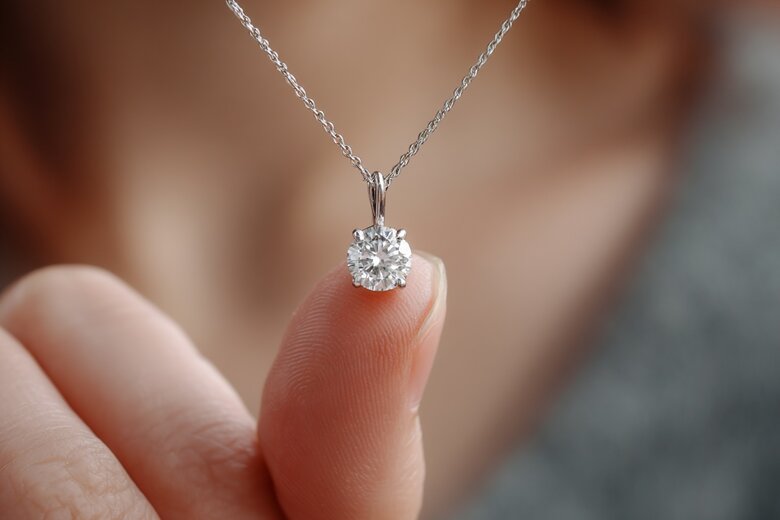someone touching a memorial diamond pendant